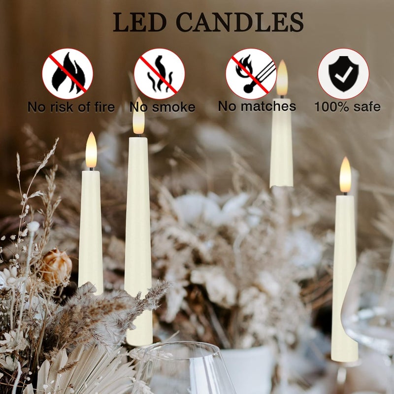 AFINETH Flameless Taper Candles with 3D Wick, 9.6" Real Wax LED Candles with Remote and Timer, 3 Pack Flickering Candlesticks Battery Operated, Classic Tall Taper Candles for Home, Wedding, Party, Ivory - Image 5